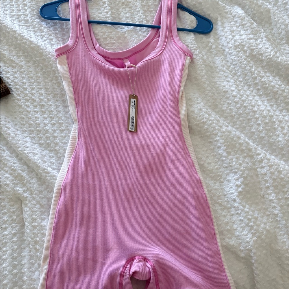 Pink and White Sleeveless Bodysuit